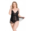 MARSİLYAN-Büyük Beden Siyah Bodysuit Jakarlı Gecelik