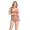 MARSİLYAN-Büyük Beden Vizon Jakarlı Babydoll Şort Takımı