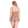 MARSİLYAN-Büyük Beden Vizon Jakarlı Babydoll Şort Takımı