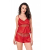 MARSİLYAN-Kırmızı Saten Babydoll Şort Takımı