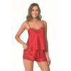 MARSİLYAN-Kırmızı Saten Babydoll Şort Takımı