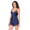 Lacivert Saten Babydoll Şort Takımı