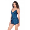 MARSİLYAN-Petrol Mavi Saten Babydoll Şort Takımı