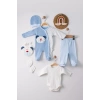 Ayıcık Nakışlı Tulumlu % 100 Pamuk Erkek Bebek 5li Set
