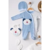 Ayıcık Nakışlı Tulumlu % 100 Pamuk Erkek Bebek 5li Set