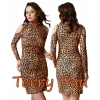 B101193 Leopar Desenli Omuz Açık Elbise