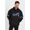 Baskılı Kapşonlu Üç iplik Oversize Sweatshirt - Siyah