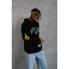 Baskılı Kapüşonlu Sweatshirt - Siyah -