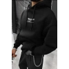 Baskılı Kapüşonlu ve Kordon İpli Sweat - Siyah -