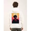 Baskılı Oversize Üç İplik Kapüşonlu Sweatshirt - Beyaz -