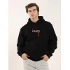 Baskılı Oversize Üç İplik Kapüşonlu Sweatshirt - Siyah -