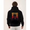 Baskılı Oversize Üç İplik Kapüşonlu Sweatshirt - Siyah -