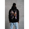 Baskılı Oversize Üç İplik Kapüşonlu Sweatshirt - Siyah