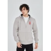 Baskılı Tam Fermuarlı Kapşonlu SweatShirt - Boyalı Gri