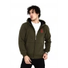 Baskılı Tam Fermuarlı Kapşonlu SweatShirt - Haki -