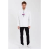 Baskılı Üç İplik Kapüşonlu Oversize Sweatshirt - Beyaz -