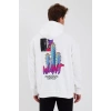 Baskılı Üç İplik Kapüşonlu Oversize Sweatshirt - Beyaz -
