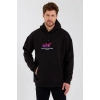 Baskılı Üç İplik Kapüşonlu Oversize Sweatshirt - Siyah -