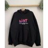 Baskılı Üç İplik Kapüşonlu Oversize Sweatshirt - Siyah -