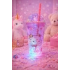 Bear Suluk Pipetli Buzlu Cam Görünümlü Led Işıklı 450 ML Çift Katman Mika 2093 Pembe