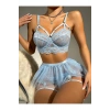 Bebe Mavi Bel Tüllü Kadın Seksi Fantazi Jartiyer Takım 2087