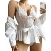 Beyaz Dantel İşlemeli Kurdelalı Fantezi Tül Babydoll
