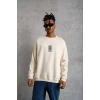 Bisiklet Yaka Baskılı Oversize Sweatshirt - Beyaz -