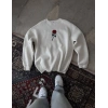 Bisiklet Yaka Ön Ve Arka Baskılı SweatShirt - Beyaz -