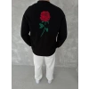 Bisiklet Yaka Ön Ve Arka Baskılı SweatShirt - Siyah -