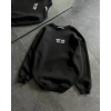 Bisiklet Yaka Üç İplik Baskılı Oversize SweatShirt - Siyah -