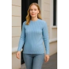 Bisiklet Yuvarlak Yaka Triko Kazak Pamuklu Kalın Fitilli Dokuma, Regular Fit Uzun Kollu Kışlık Model - Bebe Mavisi