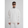 Biskilet Yaka Üç İplik SweatShirt - Beyaz -