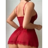 Bordo Dantel İşlemeli Tül Fantezi Gecelik