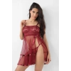 Bordo Şifon Pileli Gecelik-835