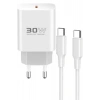 C87C 30W Type-C Çıkışlı Ekstra DL51 1M Type-C to Type-C Kablolu PD Şarj Cihazı - Beyaz