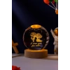 Canım Aşkım Yazılı Sevgiliye LED Işıklı Kristal Küre Lamba USBli Ahşap Standlı Masa Lambası