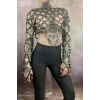 Çapraz Tasarım Uzun Kollu Deri Crop Bağlamalı Büstiyer Harness- Brf1076
