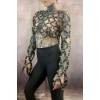Çapraz Tasarım Uzun Kollu Deri Crop Bağlamalı Büstiyer Harness- Brf1076