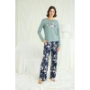 Çiçek Ve Yaprak Desenli Baskılı Pijama Takımı