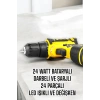 Çift Bataryalı Metal Dişli Darbeli Şarjlı Matkap Seti 24w Güç Ve 24 Parça Aksesuar