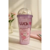 Çılgın Bear Suluk Pipetli Buzlu Cam Görünümlü 450 ML Çift Katman Mika Sevimli Suluk 2093 Mor
