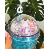 Çılgın Suluk Pipetli Buzlu Cam Görünümlü Led Işıklı 450 ML Çift Katman Mika 2093 Mavi