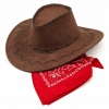 Çocuk Kovboy Şapka Kahverengi & Kırmızı Bandana Fular Seti