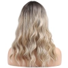 Dalgalı Kısa Perçemli Fiber Sentetik Peruk - Kahve / Platin Ombre ve Röfleli