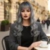 Dalgalı Kısa Perçemli Fiber Sentetik Peruk - Siyah / Gri Ombreli