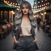 Dalgalı Perçemli Fiber Sentetik Orta Boy Peruk - Ombre ve Röfleli