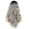 Dalgalı Perçemli Fiber Sentetik Orta Boy Peruk - Siyah Gri Ombreli