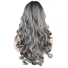 Dalgalı Perçemli Uzun Fiber Sentetik Peruk - Siyah / Gri Ombreli