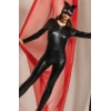 Deri Görünümlü Kedi Kadın Kostümü Fantazi Catsuit Seksi Kostüm-Sexy Cosplay -Kadın Siyah Tulum