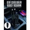 Dijital Voltaj Göstergeli Araç Şarj Cihazı Geri Çekilebilir Kablolu 4 Portlu Hızlı Şarj Adaptörü